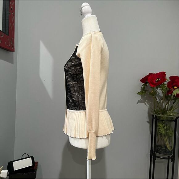 NEW Sigrid Olsen Silk Wool Peplum Flutter Lace Bead Cardigan Sweater Y2K XS NWT - Picture 15 of 16